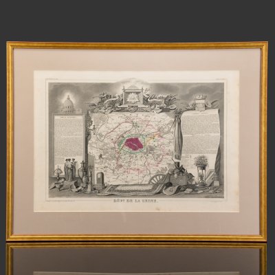 купить Гравюра "Карта Департамента Сены (Париж) (Dept de la Seine)" в раме, автор Виктор Левассер (Victor Levasseur), бумага, печать, дерево стекло, Франция, 1840-1860 гг.
