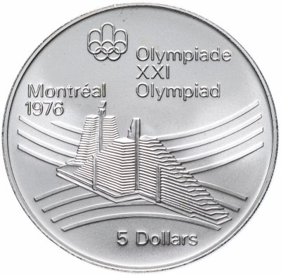 Купить Канада 5 долларов (dollars) 1976 "XXI летние Олимпийские Игры, Монреаль 1976 - Олимпийская деревня"