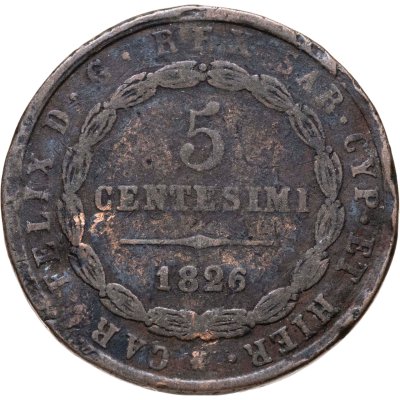 купить Сардиния 5 чентезимо (centesimi) 1826