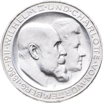 купить Вюртемберг 3 марки 1911 "25-летие свадьбы Вильгельма II и Шарлотты"