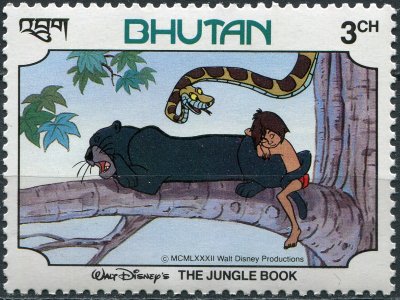 купить Бутан Почтовая марка 1982 "Маугли, Багира и Каа"
