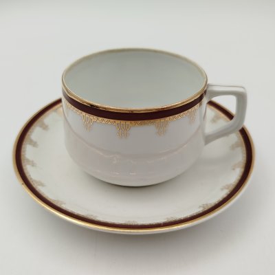 купить Пара чайная с орнаментальным декором, фаянс, обводка, золочение, Фабрика М.С. Кузнецова в Риге, Латвия, 1920-1930 гг.