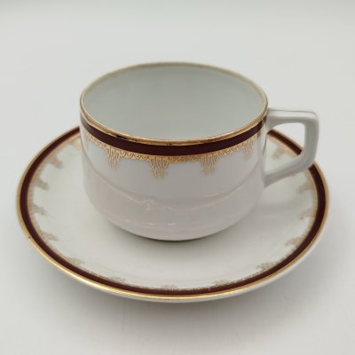 купить Пара чайная с орнаментальным декором, фаянс, обводка, золочение, Фабрика М.С. Кузнецова в Риге, Латвия, 1920-1930 гг.