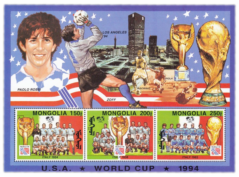 купить Монголия блок из 3-х марок 1994 "Чемпионат мира по футболу 1994. США"
