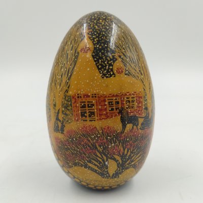 купить Яйцо декоративное с изображением зимнего пейзажа, худ. Ольга Лазеева (?), дерево, роспись, Российская Федерация, 1994 г.