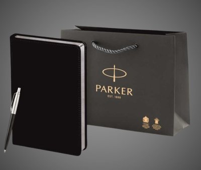 Купить Подарочный набор: Шариковая ручка Parker Jotter K60, цвет: Black, стержень: Mblue и Ежедневник черный, Металлы: нержавеющая сталь, пластик, хром, 2026 г.