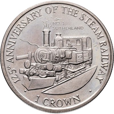 купить Остров Мэн 1 крона (crown) 1998 "125 лет паровой железной дороге - паровоз No.1 Сазерленд"