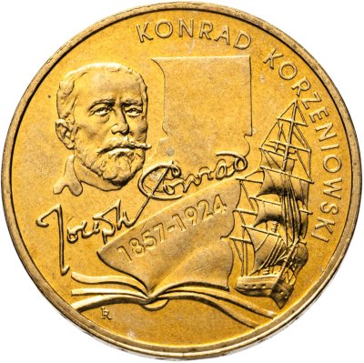 купить Польша 2 злотых 2007 "Польские путешественники - 150 лет со дня рождения писателя Джозефа Конрада (Юзефа Коженёвского) Корабль"