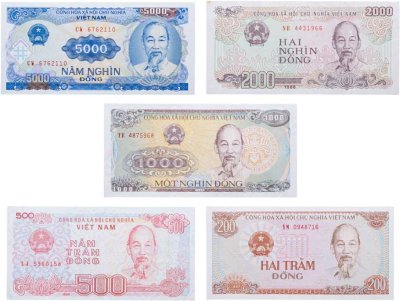 купить Вьетнам набор из 5 банкнот 200, 500, 1000, 2000, 5000 донг 1987 - 1991