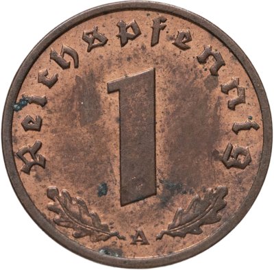 купить Германия, Третий рейх 1 рейхспфенниг (reichspfennig) 1938, знак монетного двора: "A" - Берлин