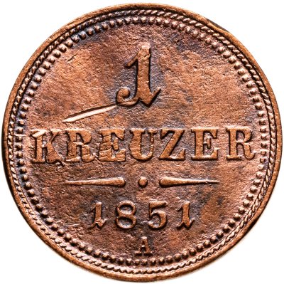 купить Австрия 1 крейцер (kreuzer) 1851, знак монетного двора "A" - Вена