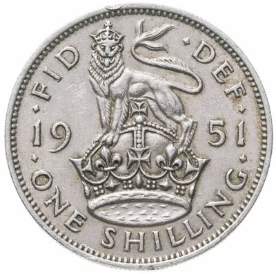 Купить Великобритания 1 шиллинг (shilling) 1951 Английский шиллинг - лев, стоящий на короне
