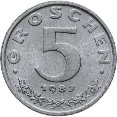 купить Австрия 5 грошей (groschen) 1987 (белый цвет)
