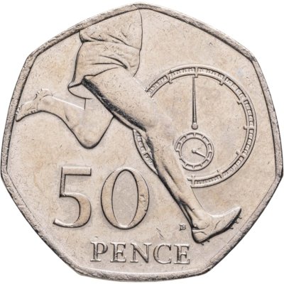 купить Великобритания 50 пенсов (pence) 2004 "50 лет рекорду в беге - миля менее чем за 4 минуты"