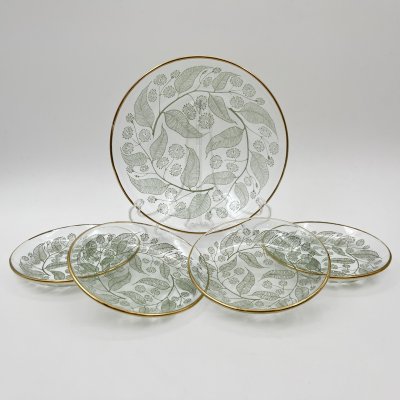 купить Набор для подачи десерта (вазочка и 4 розетки) с растительным декором, стекло, металл, золочение, Российская Федерация, 1995-2015 гг.