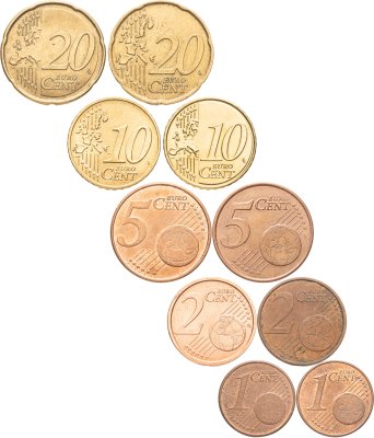 купить Набор из 10 монет 1, 2, 5, 10, 20 центов (евроценты) 1999-2011