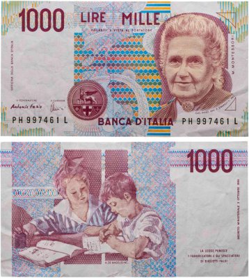 купить Италия 1000 лир 1990 "Мария Монтессори. Школа Монтессори"