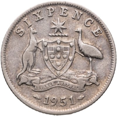 купить Австралия 6 пенсов (pence) 1951 Без отметки монетного двора