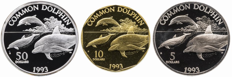 купить Маршалловы острова набор 3 монеты 1993 года Дельфины
