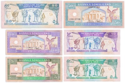 купить Сомалиленд набор 3 шт - 5, 10, 50 шиллингов 1994 - 2002 "Верблюды" Pick 1 -2-3