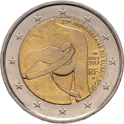 купить Франция 2 евро (euro) 2017 "25 лет Розовой ленте (компания против рака груди)"