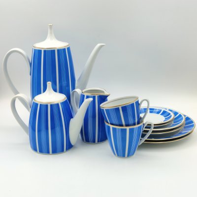 купить Набор чайно-кофейный "Halka" c геометрическим декором 2 персоны (11 предметов), фарфор, деколь, Graf Von Henneberg Porzellan, 1777 Jlmenau, Германия, 1970-1990 гг.