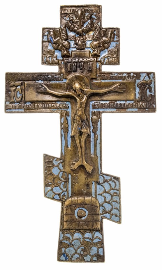 купить Крест киотный "Распятие Христово" с эмалью, бронза, литье, Российская Империя, 1850-1890 гг.