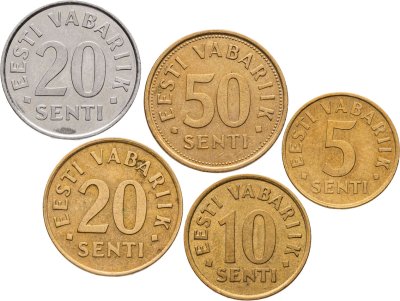 купить Эстония набор из 5 монет 5, 10, 20, 50 сентов 1991-2004