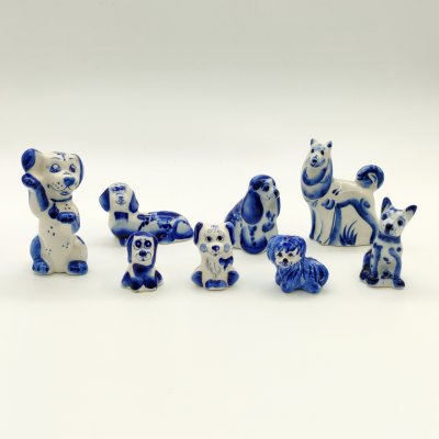 купить Набор из восьми статуэток "Собаки", Гжель, фарфор, роспись, Россия, 1980-2010 гг.