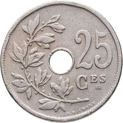 купить Бельгия 25 сантимов (centimes) 1909 Надпись на французском - 'BELGIQUE'