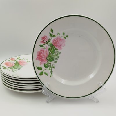 купить Набор из 8-ми пирожковых тарелок, украшенных декором в виде роз, фаянс, деколь, Boch Freres Keramis, Бельгия, 1931 г.