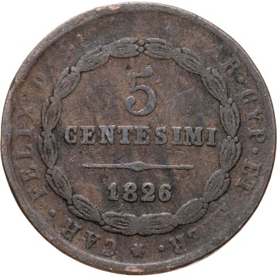 купить Сардиния 5 чентезимо (centesimi) 1826
