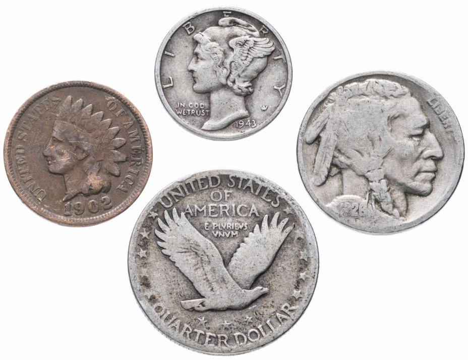 купить США комплект из 4-х монет от 1 до 25 центов 1880-1945 гг.