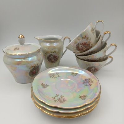 купить Сервиз кофейный "Мадонна" на 4 персоны (10 предметов), фарфор, люстр, деколь, золочение, Kahla, ГДР, 1967-1987 гг.