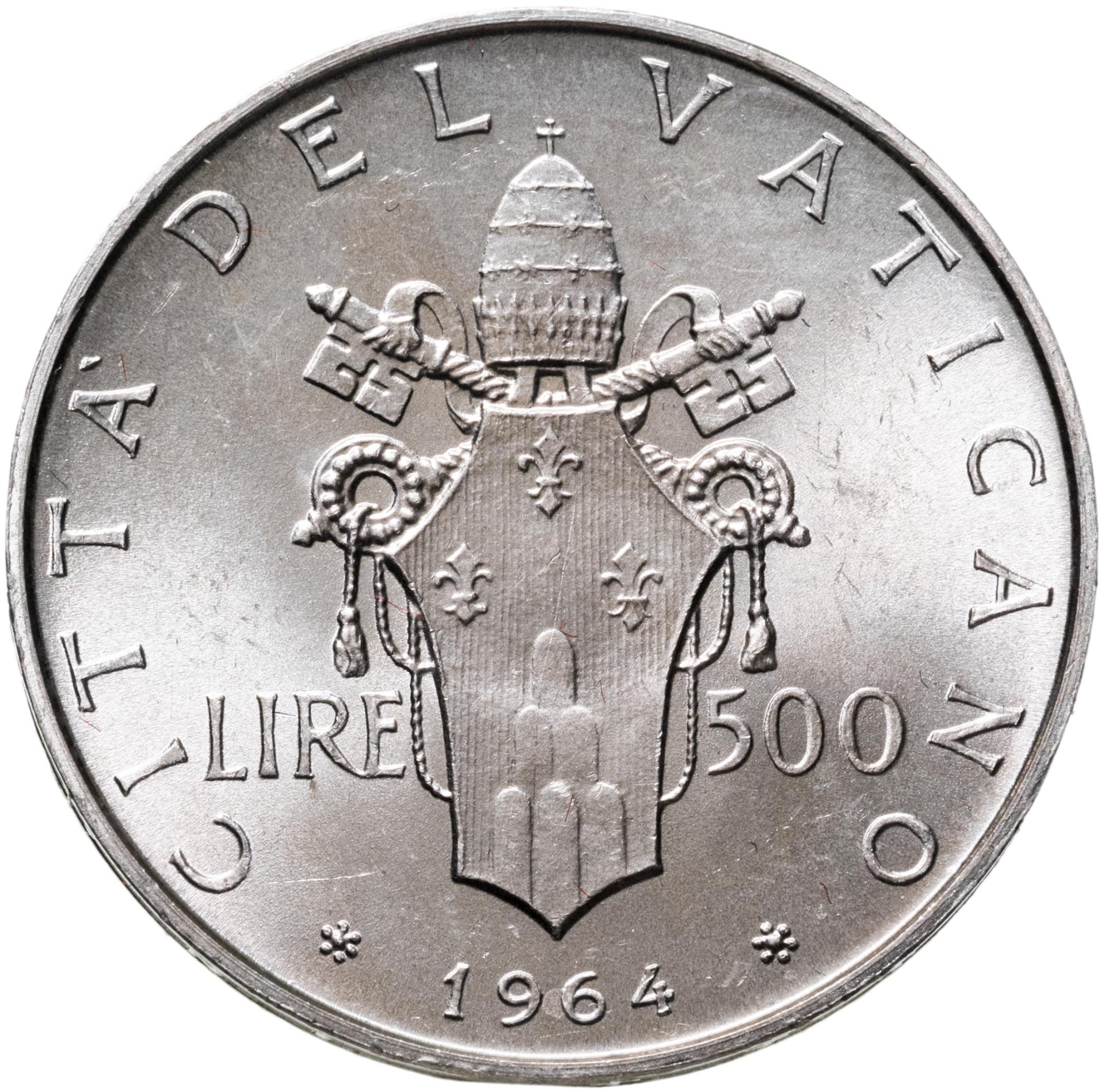 Монета Ватикан 500 лир (lire) 1964 стоимостью 1786 руб.