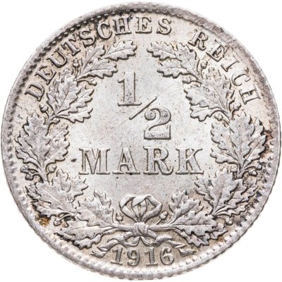 купить Германия 1/2 марки (mark) 1916, знак монетного двора: "D" - Мюнхен