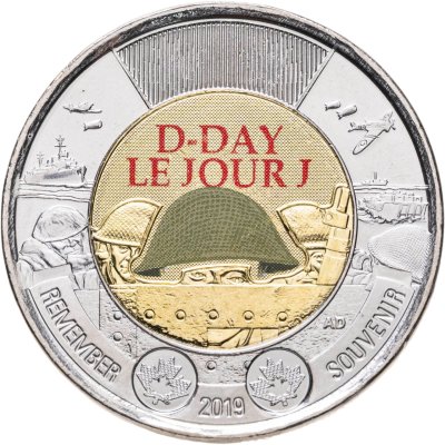 купить Канада 2 доллара 2019 "75 лет высадке союзников в Нормандии (D-Day)", цветное покрытие