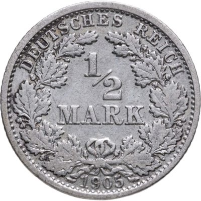 купить Германия 1/2 марки 1905 знак монетного двора: "F" - Штутгарт