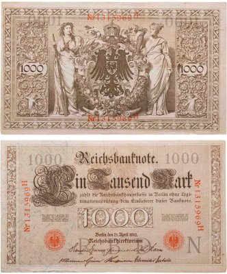 купить Германия 1000 марок 1910 красная печать