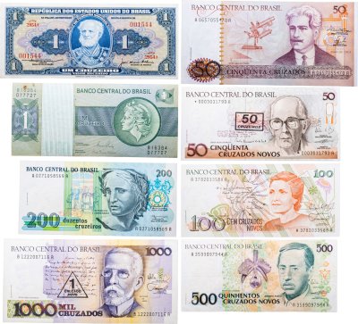 купить Бразилия набор из 8 банкнот 1, 50, 100, 200, 500, 1000 крузейро 1954-1990
