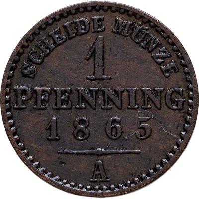 купить Пруссия 1 пфеннинг 1865 А