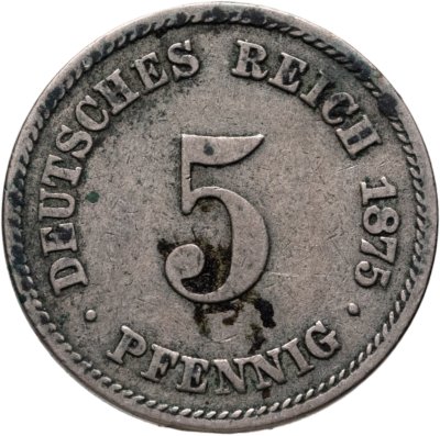 купить Германия 5 пфеннигов (pfennig) 1875 A знак монетного двора: "A" - Берлин