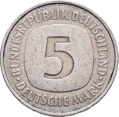 купить Германия (ФРГ) 5 марок (mark) 1975 отметка монетного двора "J" - Гамбург