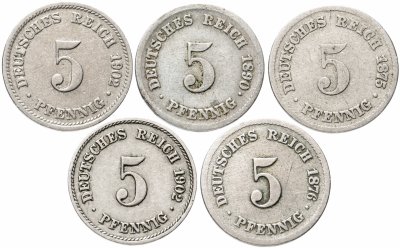 купить Германия (Германская империя) 5 пфеннигов 1875-1902 набор из 5 монет