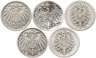Купить Германия (Германская империя) 5 пфеннигов 1875-1902 набор из 5 монет
