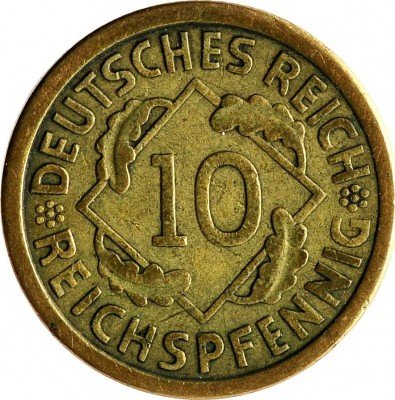 Купить Веймарская Республика 10 пфеннигов 1924 A