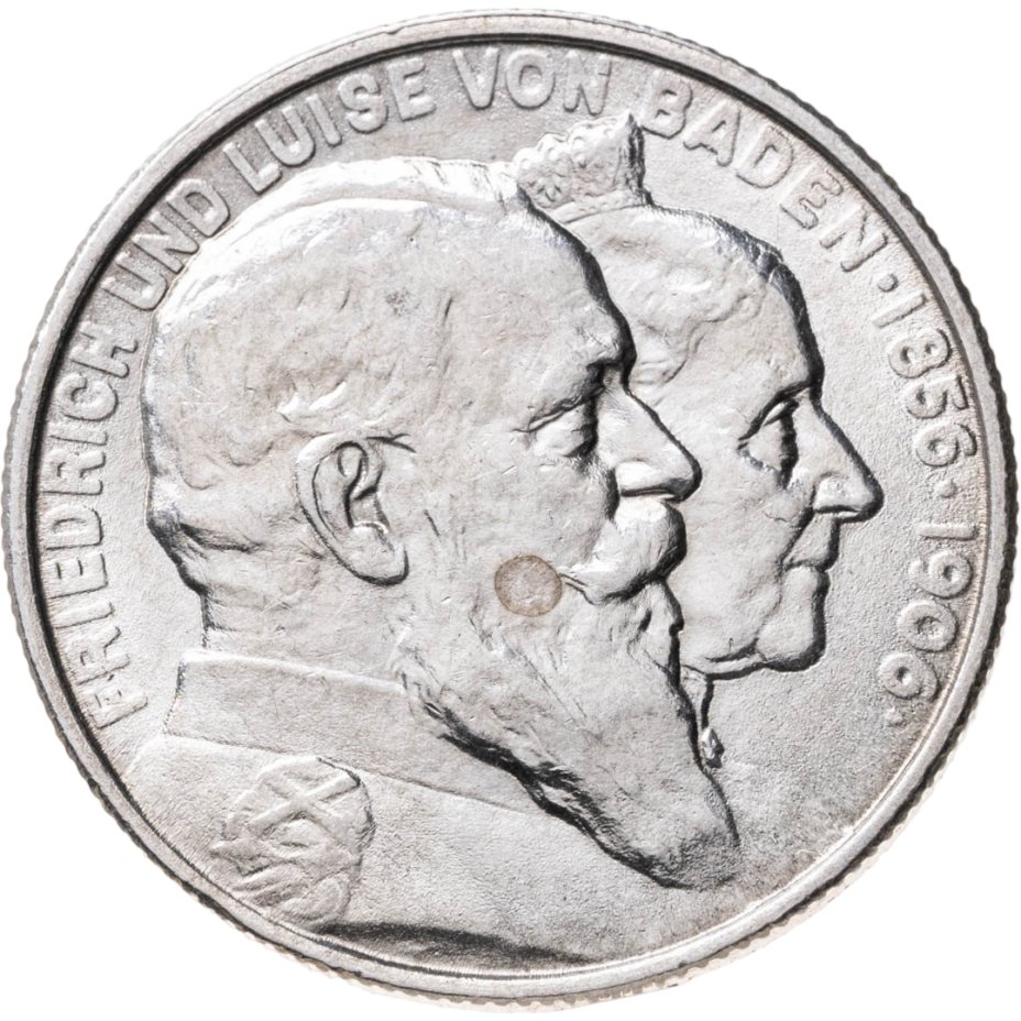 Купить Германская Империя, Баден 2 марки (mark) 1906  "50 лет свадьбе Фридриха I и Луизы Прусской"
