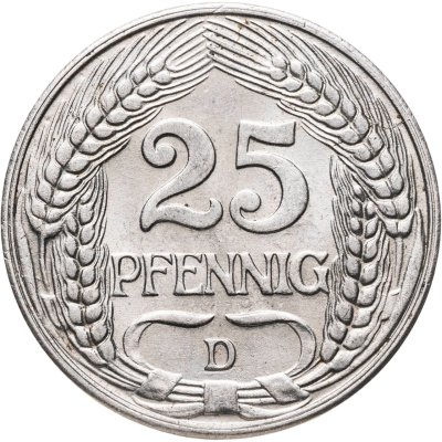 купить Германия 25 пфеннигов (pfennig) 1912, знак монетного двора: "D" - Мюнхен