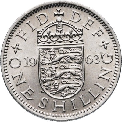 купить Великобритания 1 шиллинг (shilling) 1963 "Английский герб - 3 льва внутри коронованного щита"