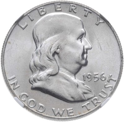 купить США 1/2 доллара (half dollar, 50 центов, 50 cents) 1956 Бен Франклин в слабе NGC MS64